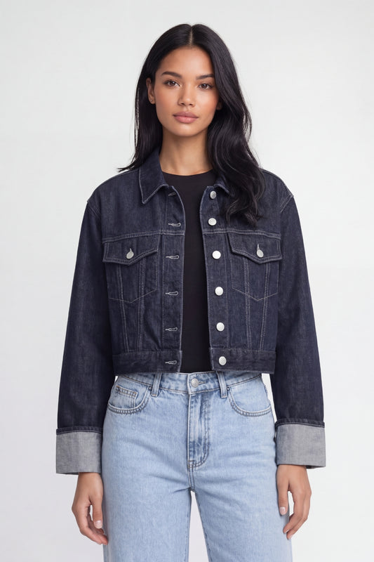 Spijkerjasje Dames - Cropped Fit met Borstzakken en Omgeslagen Mouwen | Casual