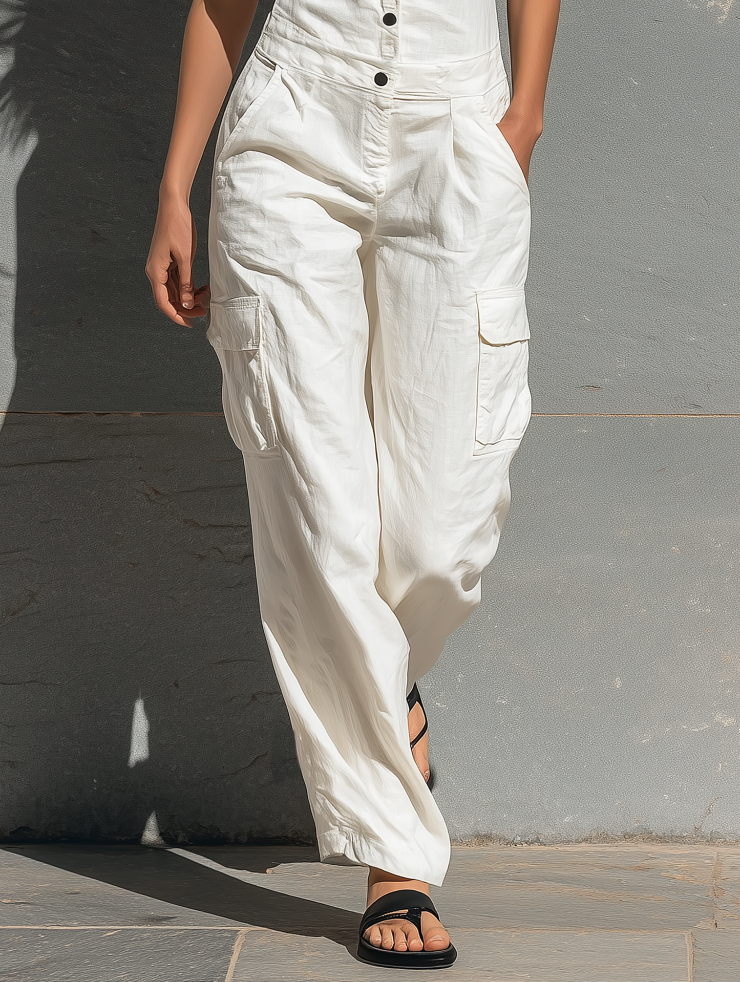 Sterre - Casual Linnen Jumpsuit Dames met Kraag en Cargozakken