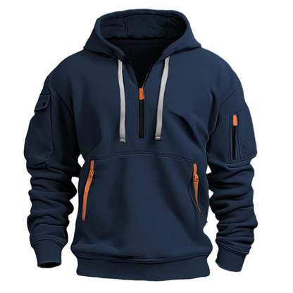Sven - Heren Hoodie Comfort met Capuchon Halve Rits en Cargozakken