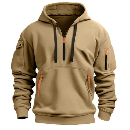 Sven - Heren Hoodie Comfort met Capuchon Halve Rits en Cargozakken