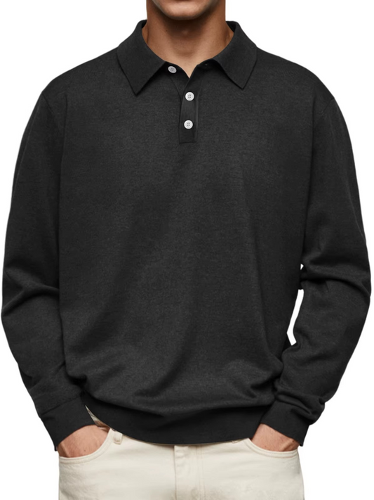 Sven - Heren Polo Lange Mouw Casual met Knoopsluiting en Geribde Boorden