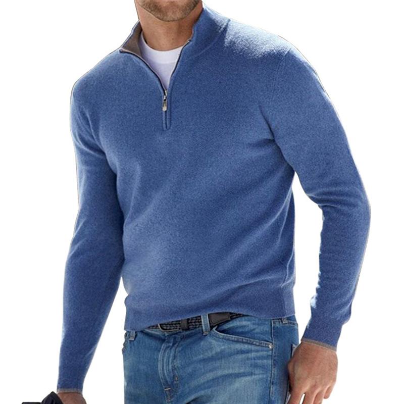Sven - Heren Trui Casual met Kwart Rits Opstaande Kraag en Geruit Detail