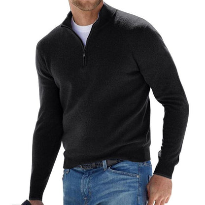 Sven - Heren Trui Casual met Kwart Rits Opstaande Kraag en Geruit Detail