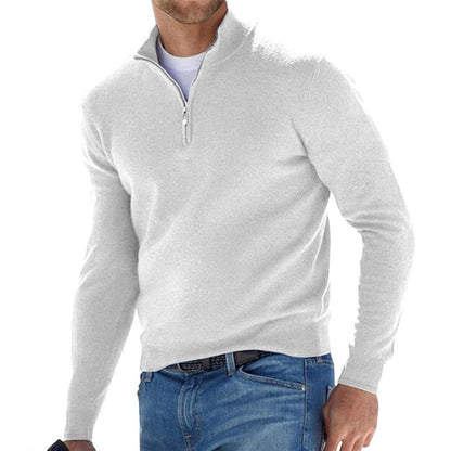 Sven - Heren Trui Casual met Kwart Rits Opstaande Kraag en Geruit Detail