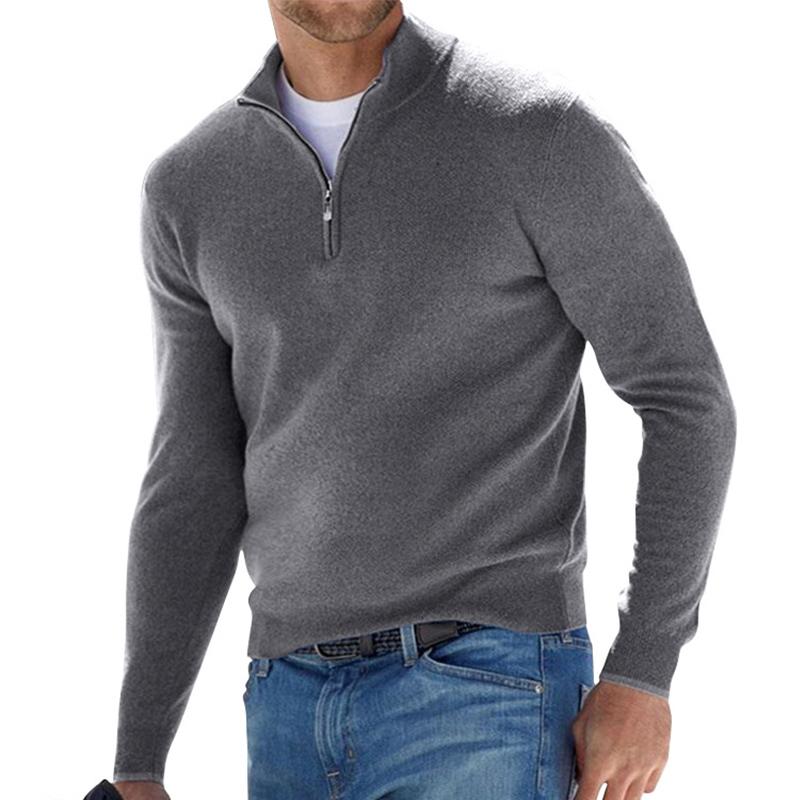 Sven - Heren Trui Casual met Kwart Rits Opstaande Kraag en Geruit Detail