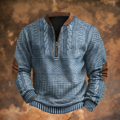 Sven - Heren Trui Gebreid met Halfzip voor de Herfst en Elleboogstukken