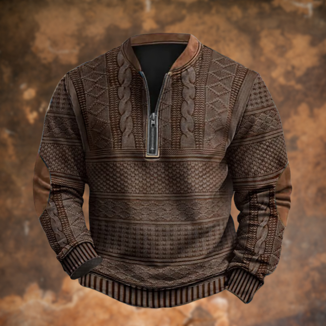Sven - Heren Trui Gebreid met Halfzip voor de Herfst en Elleboogstukken