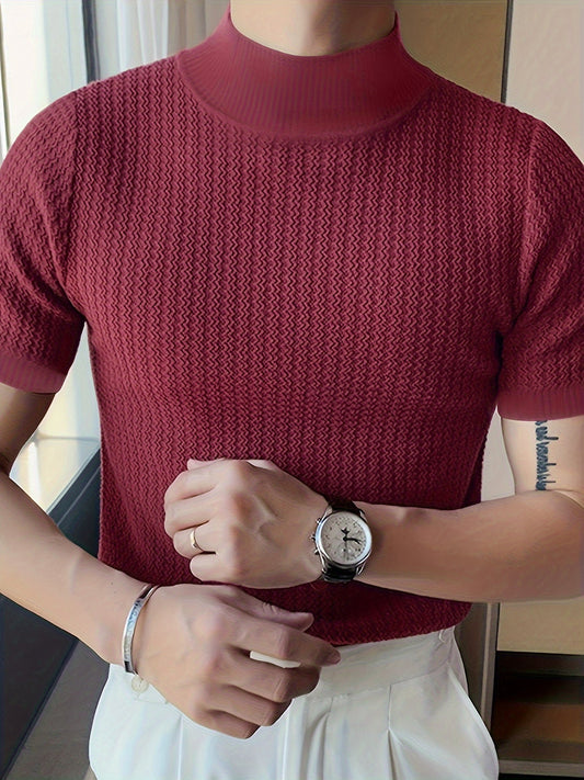 T Shirt Heren - Slim Fit met Korte Mouwen en Mock Neck | Elegant