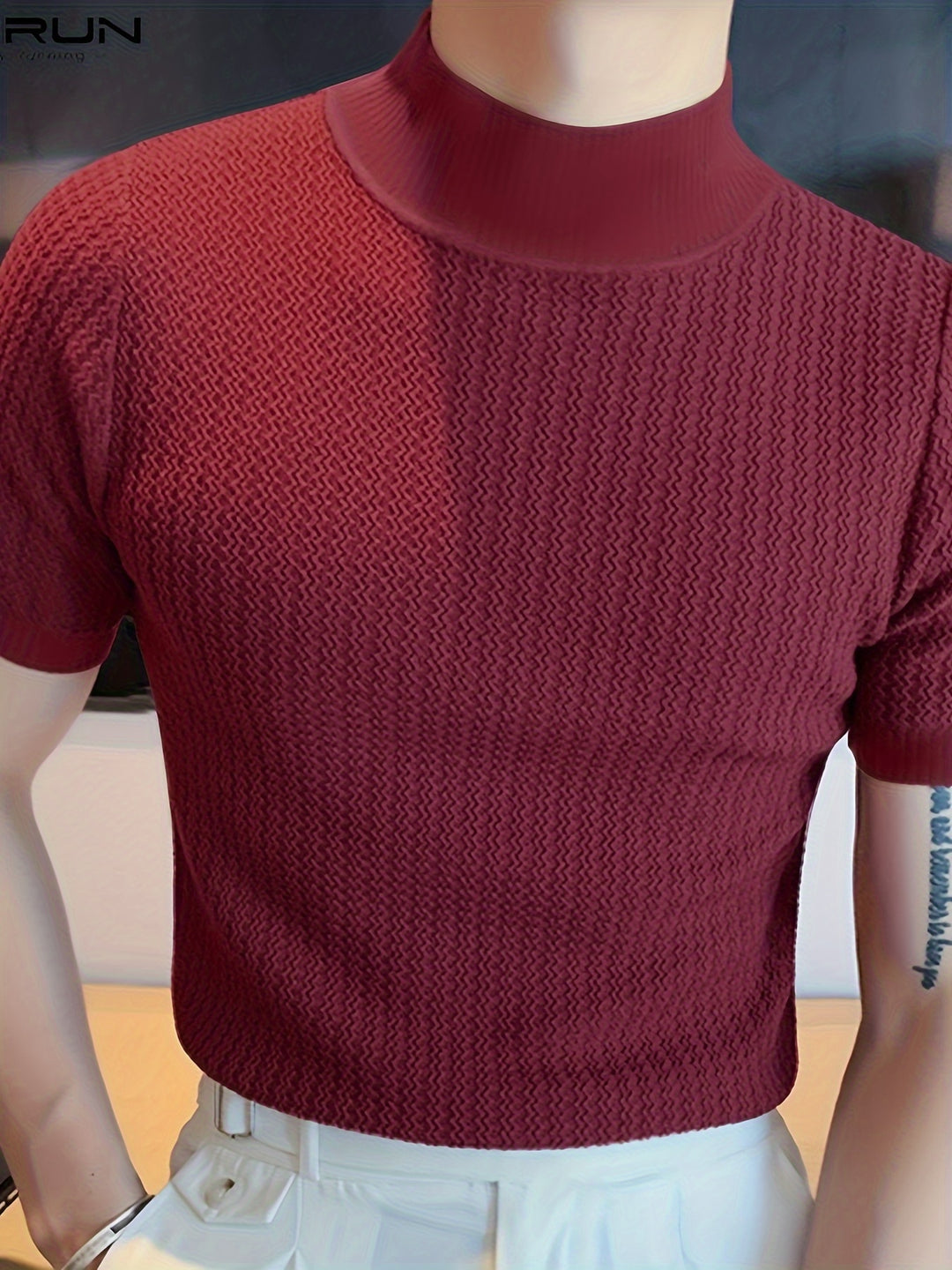 T Shirt Heren - Slim Fit met Korte Mouwen en Mock Neck | Elegant