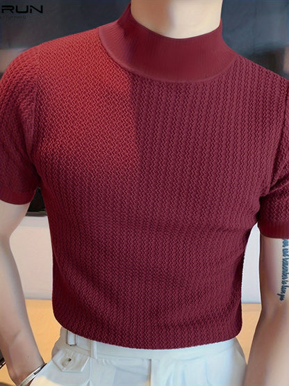 T Shirt Heren - Slim Fit met Korte Mouwen en Mock Neck | Elegant