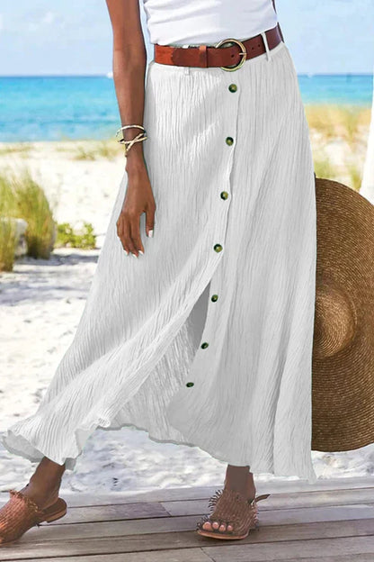 Tess - Boho Linnen Maxi Rok Dames met Knooprij en Wijde Zwaai