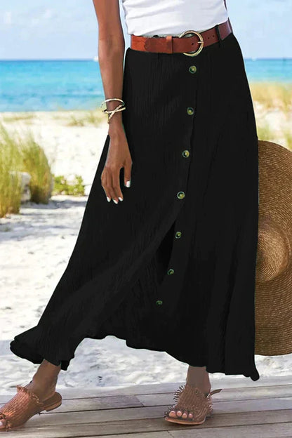 Tess - Boho Linnen Maxi Rok Dames met Knooprij en Wijde Zwaai