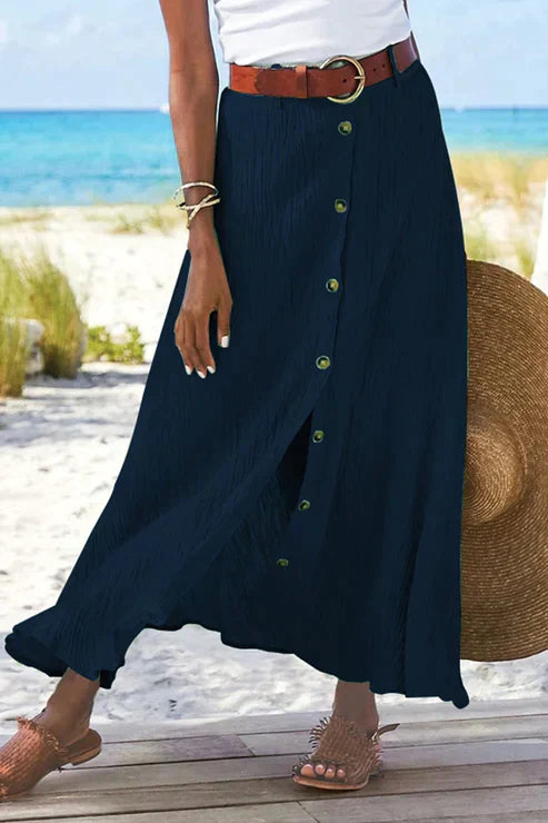Tess - Boho Linnen Maxi Rok Dames met Knooprij en Wijde Zwaai
