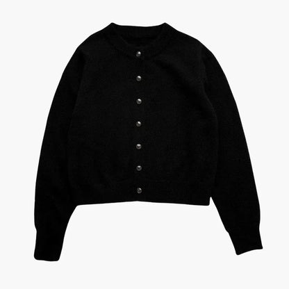 Tess - Dames Cropped Vest Gebreid met Knoopsluiting en Geribbelde Boorden