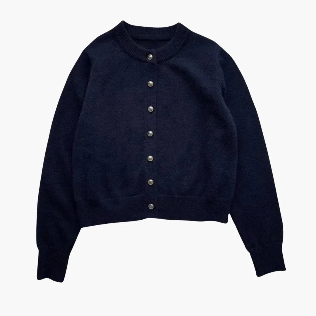 Tess - Dames Cropped Vest Gebreid met Knoopsluiting en Geribbelde Boorden