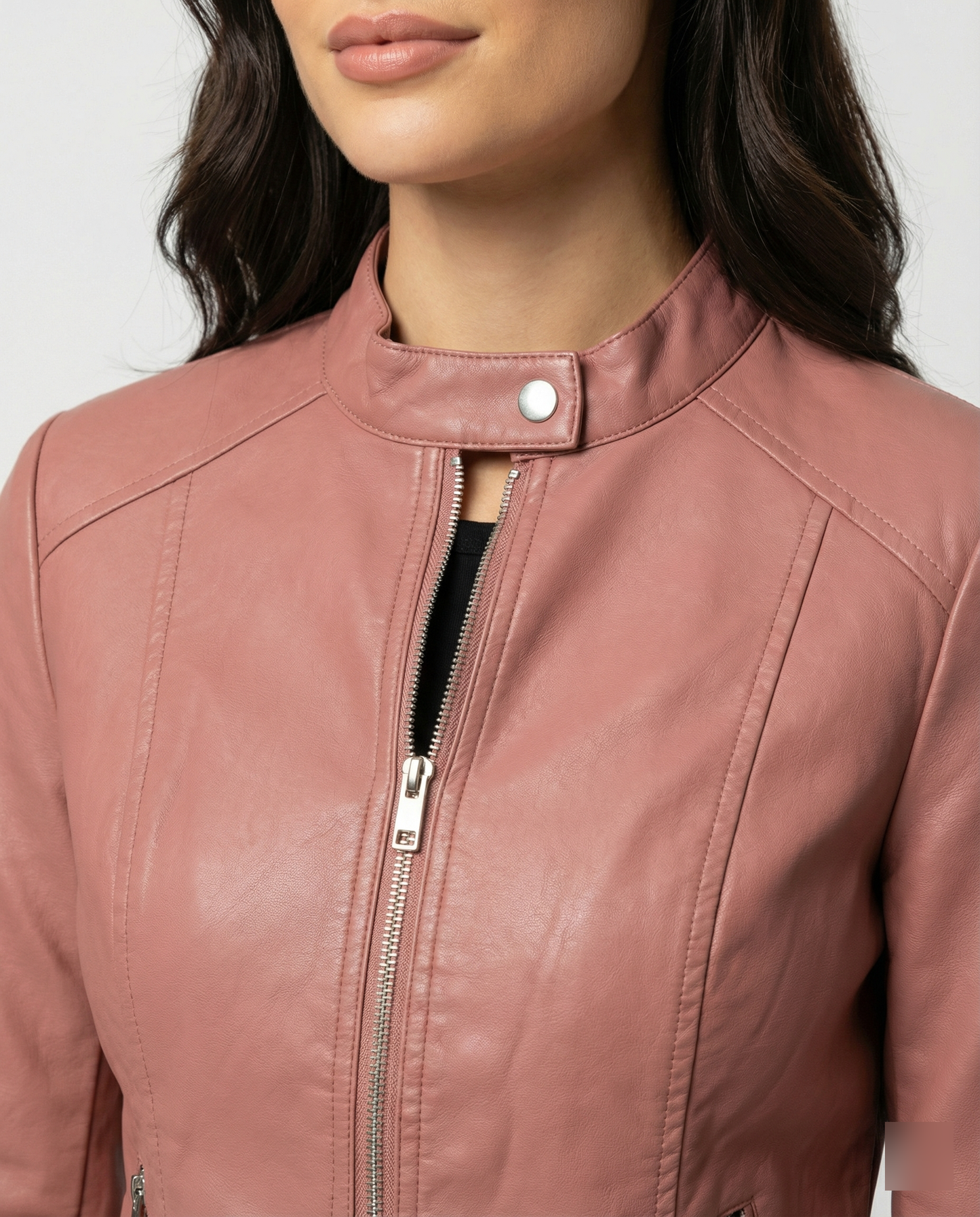 Tess - Dames Jas Leren Stijl voor de Herfst met Ritssluiting en Rechte Kraag