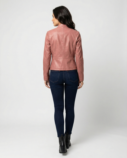 Tess - Dames Jas Leren Stijl voor de Herfst met Ritssluiting en Rechte Kraag
