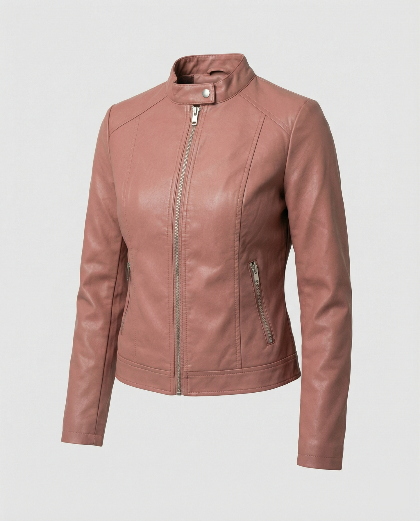 Tess - Dames Jas Leren Stijl voor de Herfst met Ritssluiting en Rechte Kraag