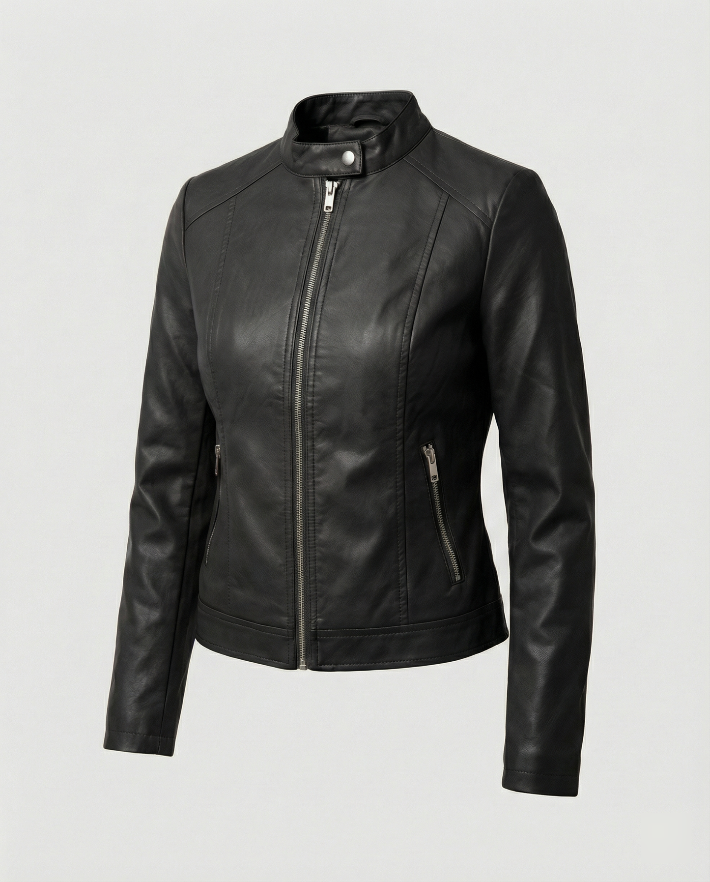 Tess - Dames Jas Leren Stijl voor de Herfst met Ritssluiting en Rechte Kraag
