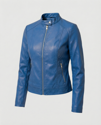 Tess - Dames Jas Leren Stijl voor de Herfst met Ritssluiting en Rechte Kraag