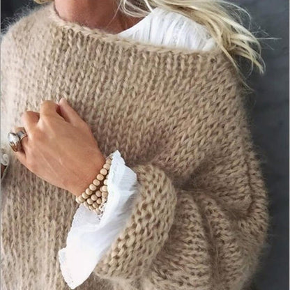 Tess - Dames Trui Oversized Grofgebreid met Ballonmouwen en Lage Schouders