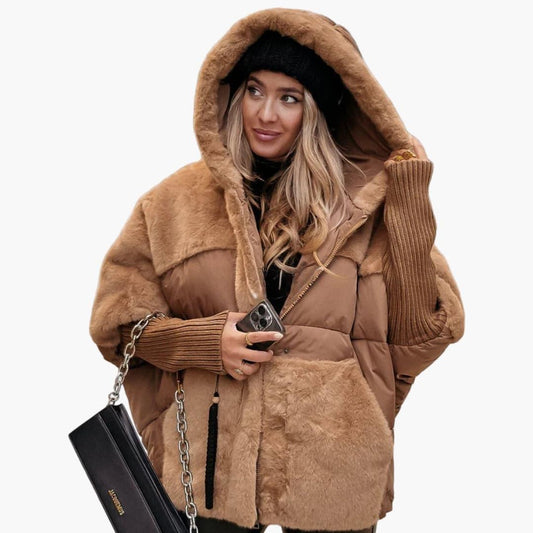 Tess - Dames Winterjas Oversized met Capuchon en Gebreide Mouwen