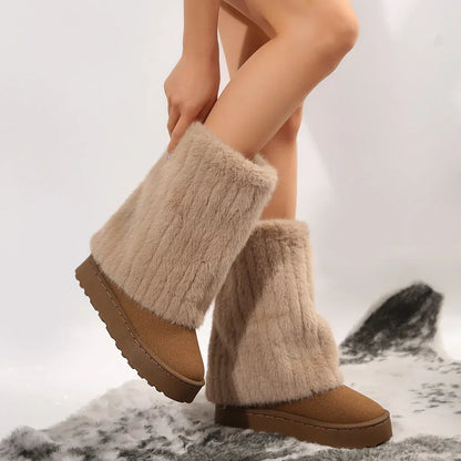 Tess - Dames Winterlaarzen Kuithoogte met Fleecevoering en Gebreide Schacht