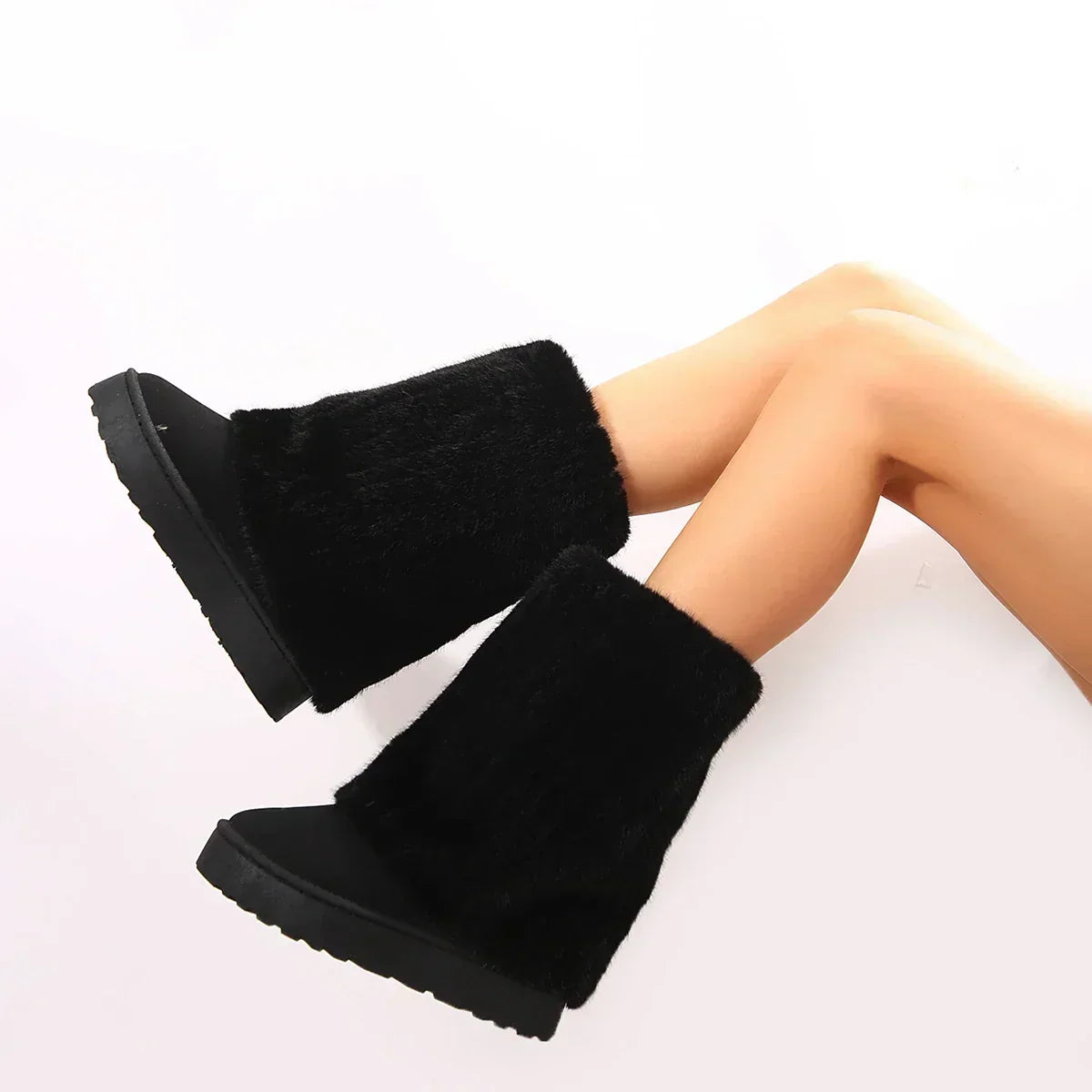 Tess - Dames Winterlaarzen Kuithoogte met Fleecevoering en Gebreide Schacht
