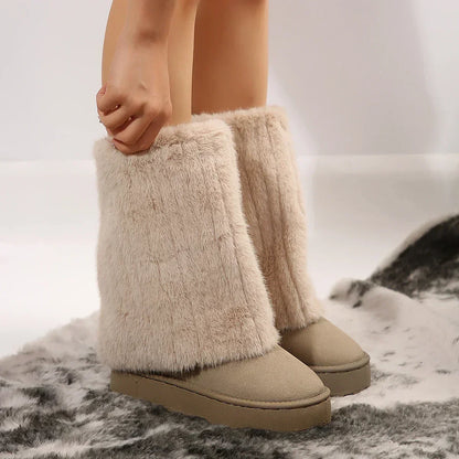 Tess - Dames Winterlaarzen Kuithoogte met Fleecevoering en Gebreide Schacht