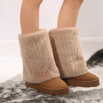 Tess - Dames Winterlaarzen Kuithoogte met Fleecevoering en Gebreide Schacht