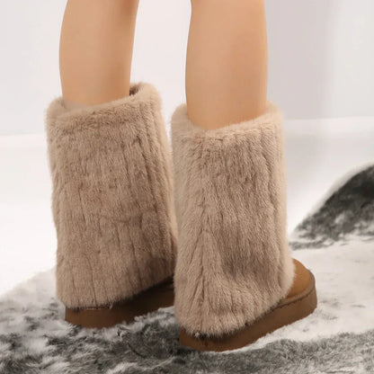 Tess - Dames Winterlaarzen Kuithoogte met Fleecevoering en Gebreide Schacht