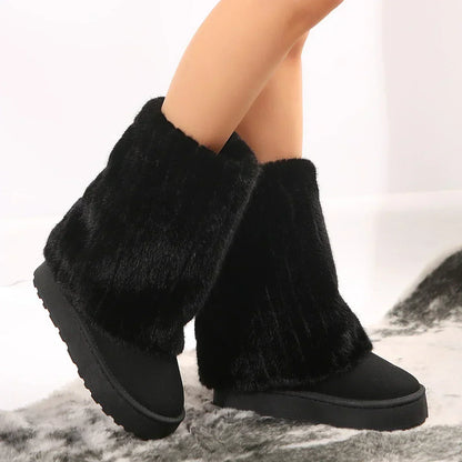 Tess - Dames Winterlaarzen Kuithoogte met Fleecevoering en Gebreide Schacht