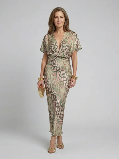 Tess - Feestelijke Bruiloft Gast Jurk Dames met Diepe V-hals en Gedraaide Taille