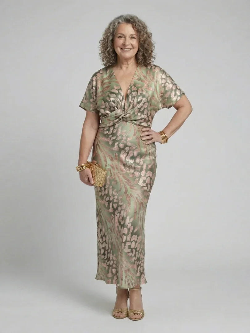 Tess - Feestelijke Bruiloft Gast Jurk Dames met Diepe V-hals en Gedraaide Taille