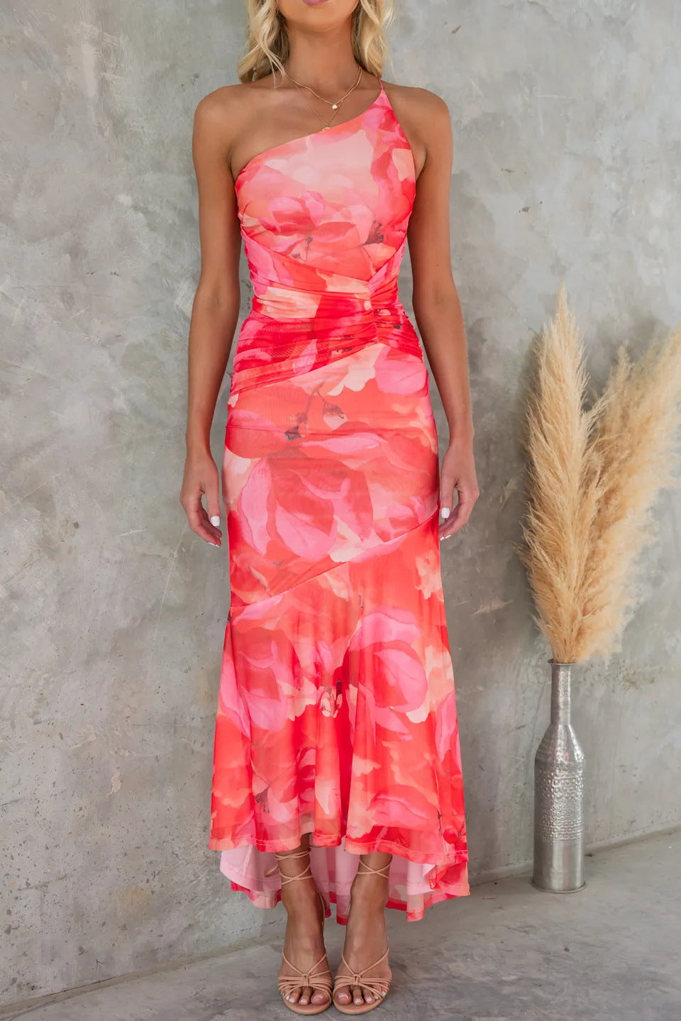 Tess - Feestelijke Zomerjurk Dames met One-Shoulder en Bloemenprint
