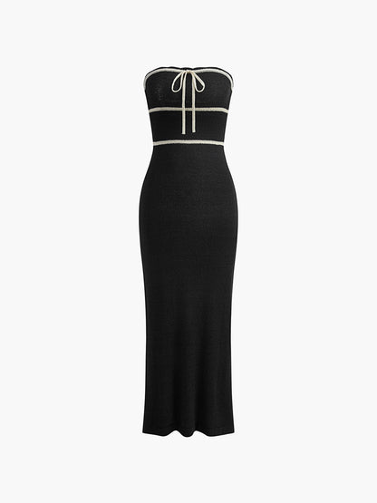 Tess - Stijlvolle Bruiloft Gastenjurk Dames Strapless met Contrastrand en Midi Lengte