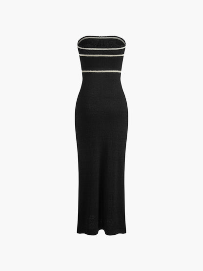 Tess - Stijlvolle Bruiloft Gastenjurk Dames Strapless met Contrastrand en Midi Lengte