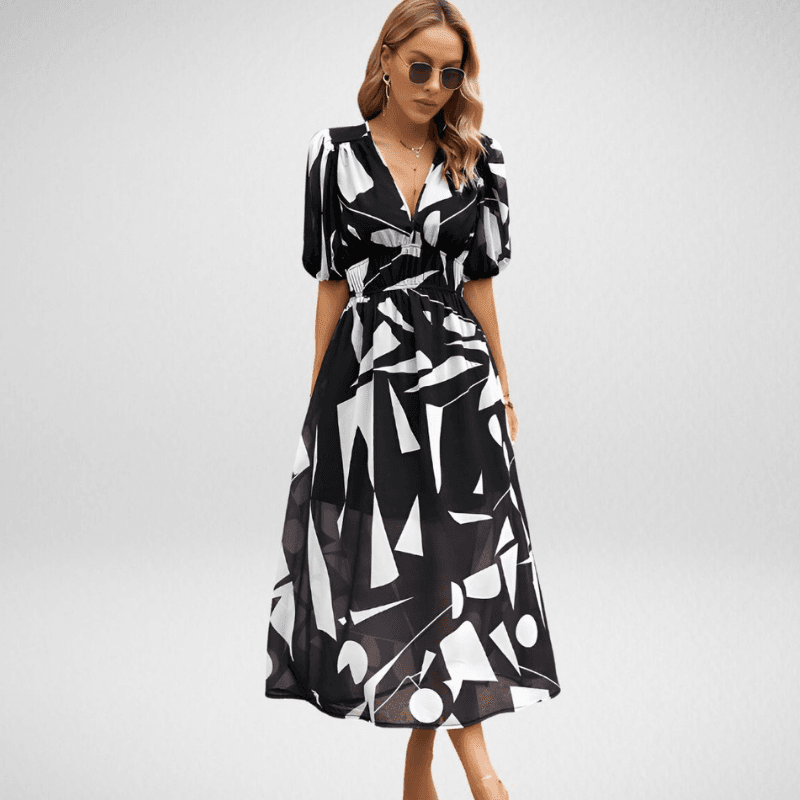 Tess - Stijlvolle Bruiloft Gastenjurk Dames met V-hals en Elastische Taille