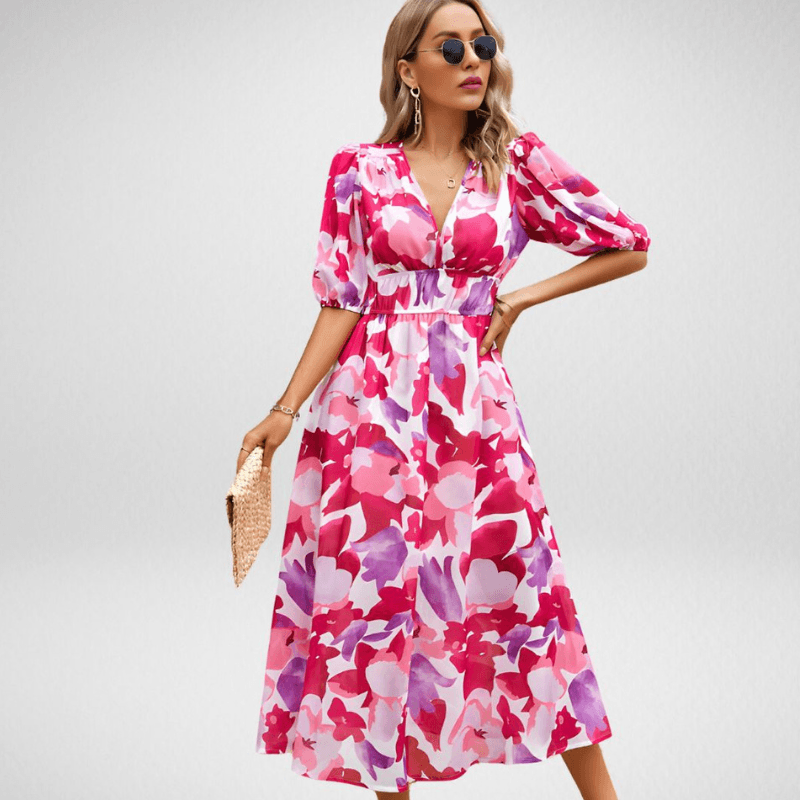 Tess - Stijlvolle Bruiloft Gastenjurk Dames met V-hals en Elastische Taille