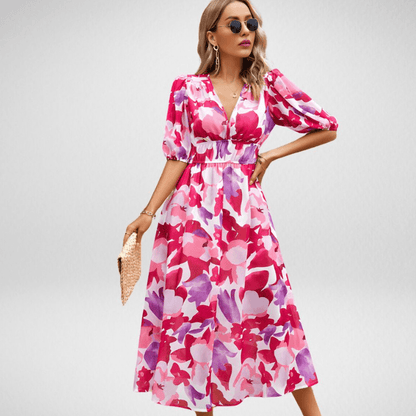 Tess - Stijlvolle Bruiloft Gastenjurk Dames met V-hals en Elastische Taille