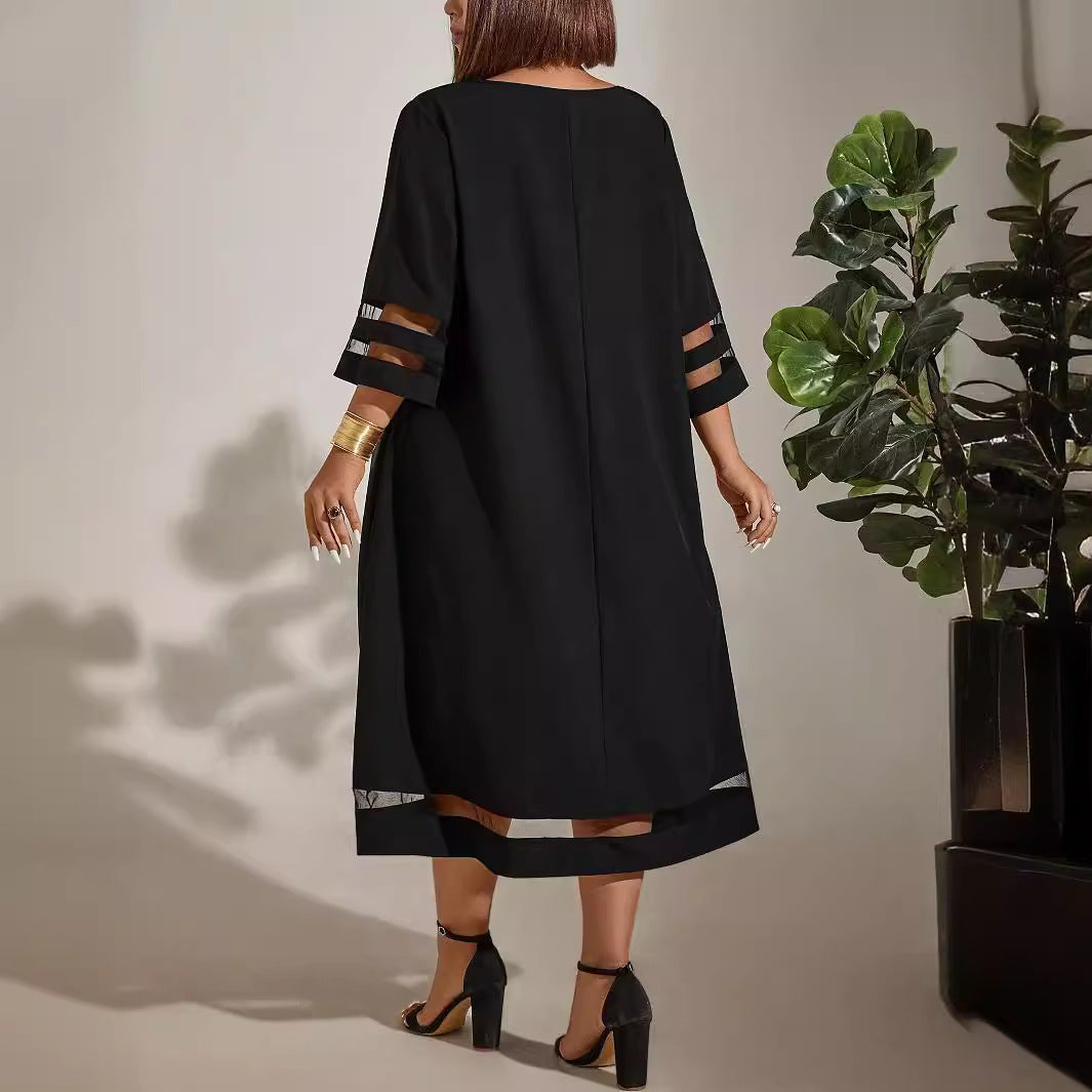 Tess - Stijlvolle Grote Maten Jurk Bruiloft Gast Dames met Mesh Details en Wijde Pasvorm