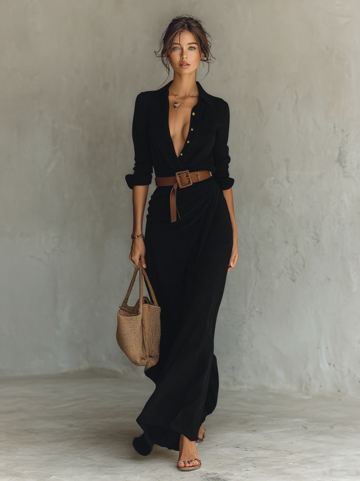 Tess - Stijlvolle Zomerjurk Dames Maxi met Overhemdkraag en Ceintuur