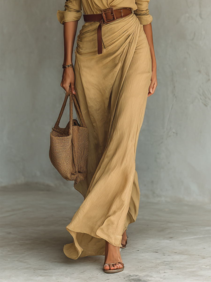 Tess - Stijlvolle Zomerjurk Dames Maxi met Overhemdkraag en Ceintuur