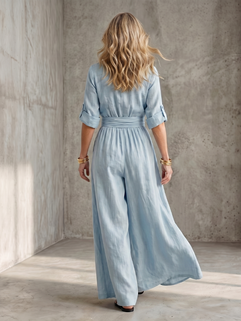 Tess - Stoere Linnen Jumpsuit Dames met Wikkelstijl en Brede Ceintuur