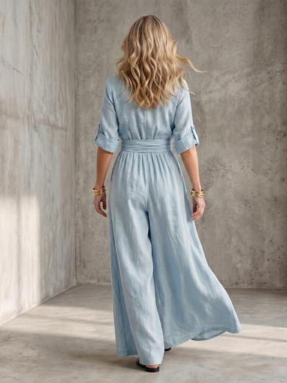 Tess - Stoere Linnen Jumpsuit Dames met Wikkelstijl en Brede Ceintuur
