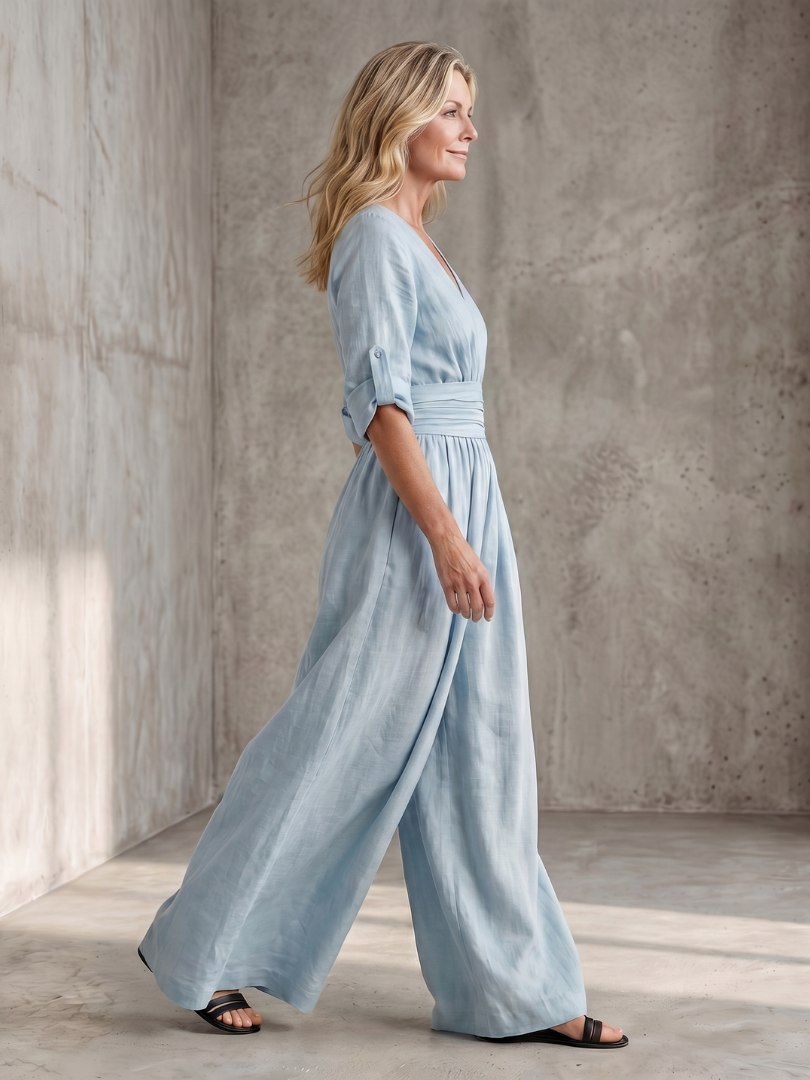 Tess - Stoere Linnen Jumpsuit Dames met Wikkelstijl en Brede Ceintuur