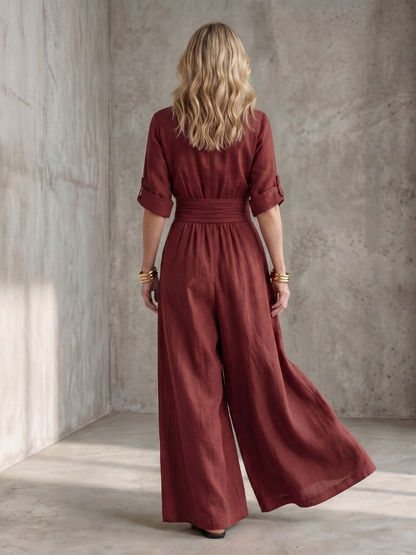 Tess - Stoere Linnen Jumpsuit Dames met Wikkelstijl en Brede Ceintuur