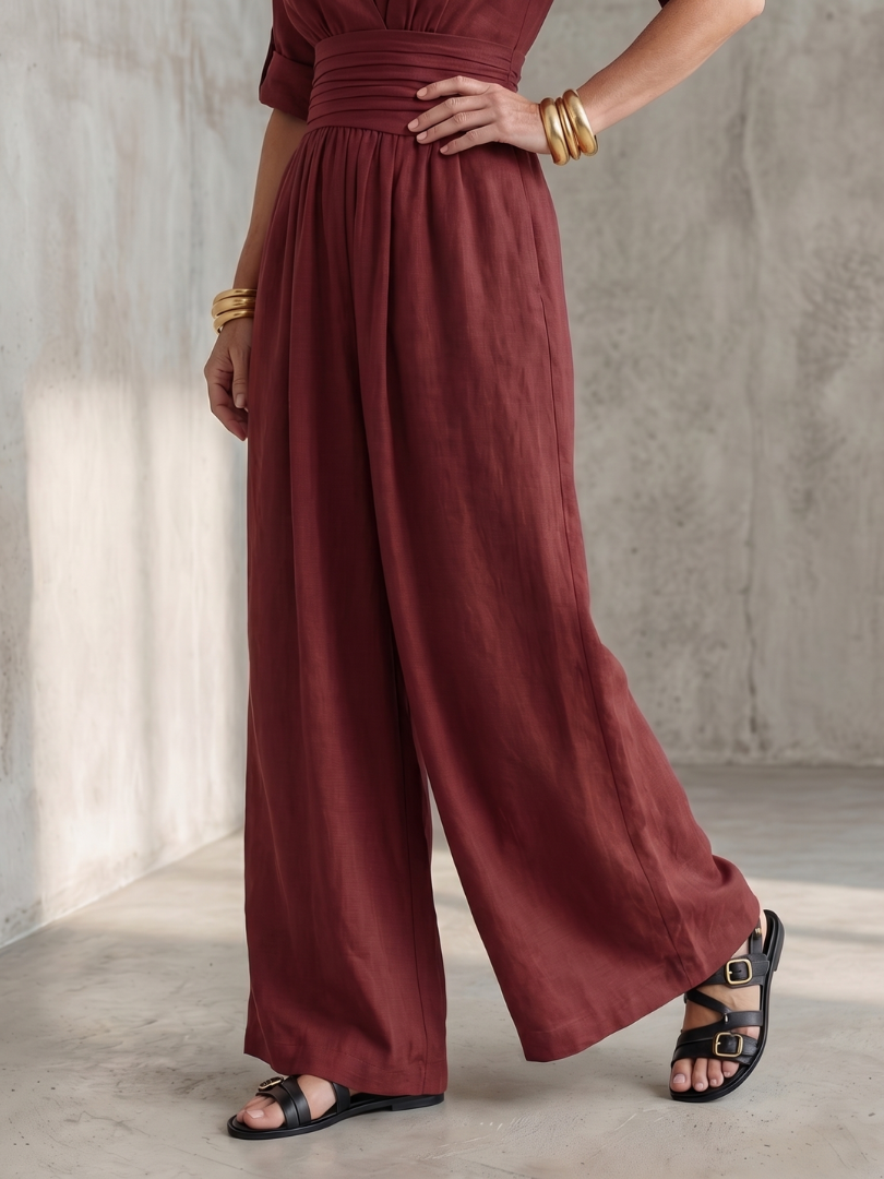 Tess - Stoere Linnen Jumpsuit Dames met Wikkelstijl en Brede Ceintuur