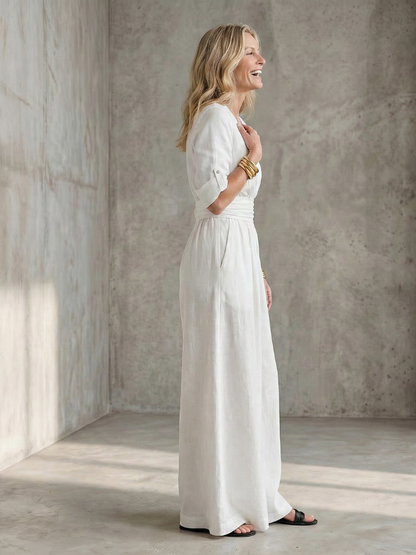 Tess - Stoere Linnen Jumpsuit Dames met Wikkelstijl en Brede Ceintuur