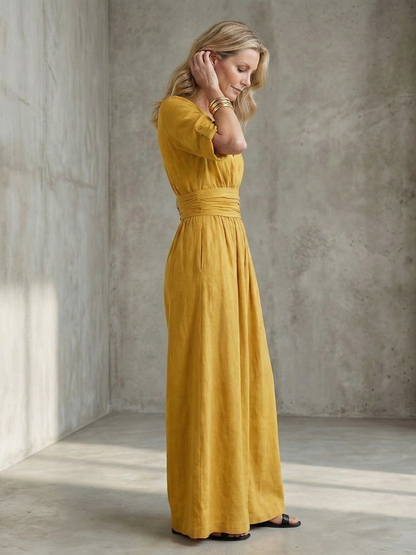 Tess - Stoere Linnen Jumpsuit Dames met Wikkelstijl en Brede Ceintuur